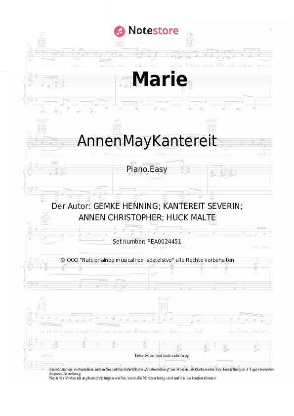 Einfache Noten AnnenMayKantereit - Marie - Klavier.Einfach