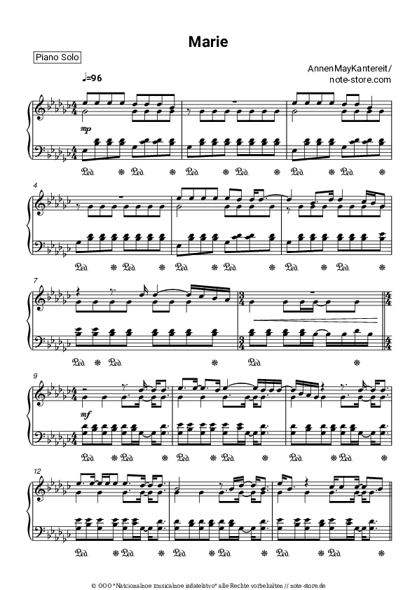 Noten AnnenMayKantereit - Marie - Klavier.Solo