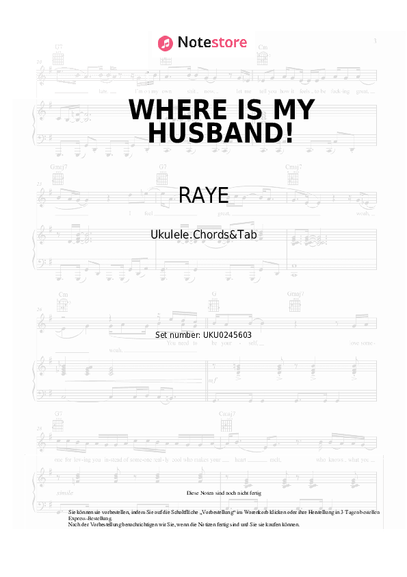 Noten RAYE - WHERE IS MY HUSBAND! - Ukulele.Akkorde&Tabs