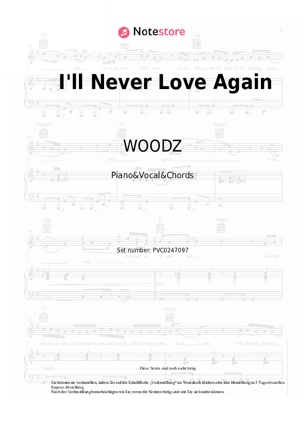 Noten und Akkorde WOODZ - I'll Never Love Again - Klavier&Gesang&Akkorde