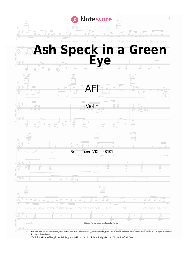 Noten AFI - Ash Speck in a Green Eye - Violine