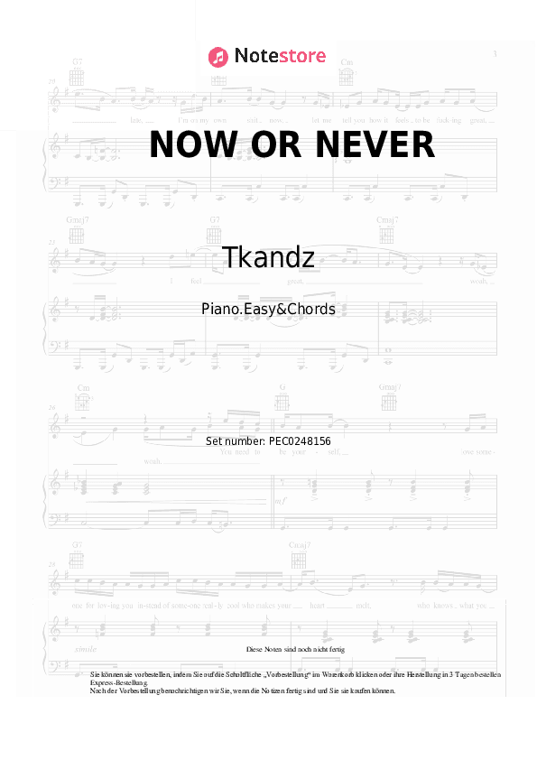 Einfache Noten und Akkorde Tkandz, CXSPER - NOW OR NEVER - Klavier.Einfach&Akkorde
