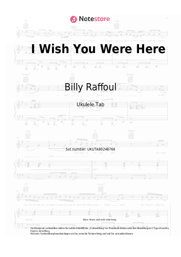 Noten Billy Raffoul - I Wish You Were Here - Ukulele.Tabs