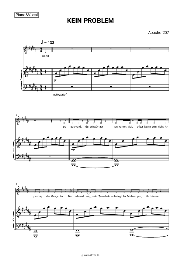 Noten mit Gesang Apache 207 - Kein Problem - Klavier&Gesang