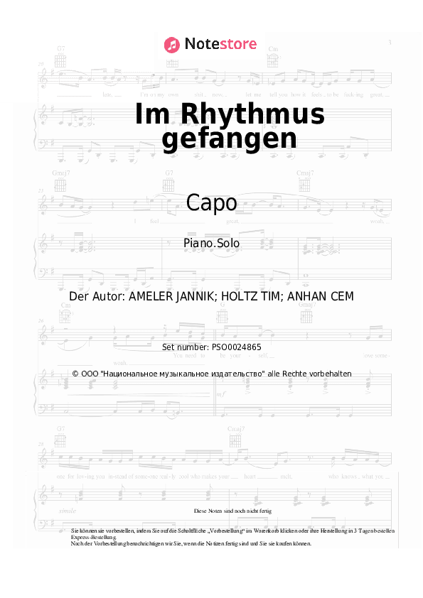 Noten Capo - Im Rhythmus gefangen - Klavier.Solo