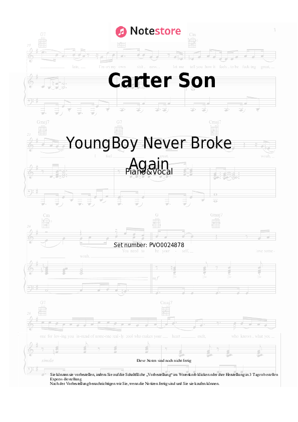 Noten mit Gesang YoungBoy Never Broke Again - Carter Son - Klavier&Gesang