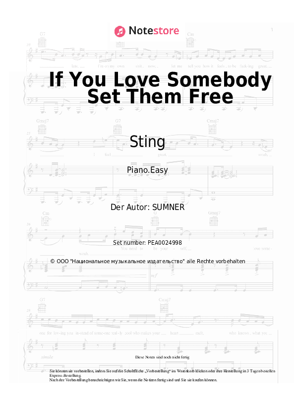 Einfache Noten Sting - If You Love Somebody Set Them Free - Klavier.Einfach