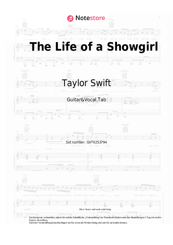 Akkorde und Gesang Taylor Swift, Sabrina Carpenter - The Life of a Showgirl - Gitarre&Gesang.Tabs