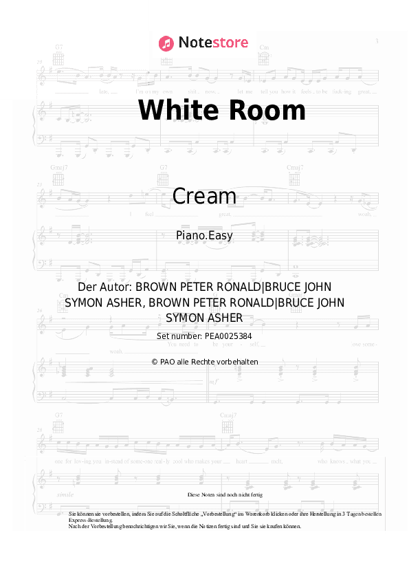Einfache Noten Cream - White Room - Klavier.Einfach