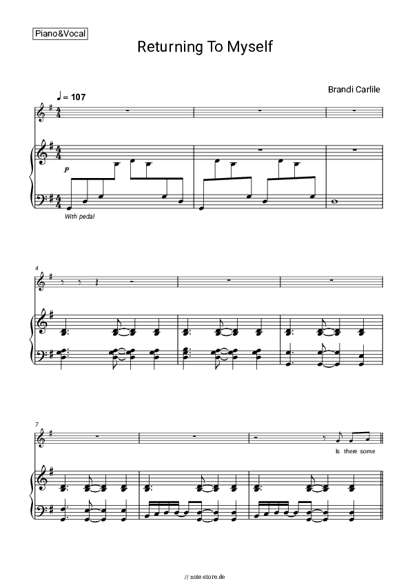 Noten mit Gesang Brandi Carlile - Returning To Myself - Klavier&Gesang