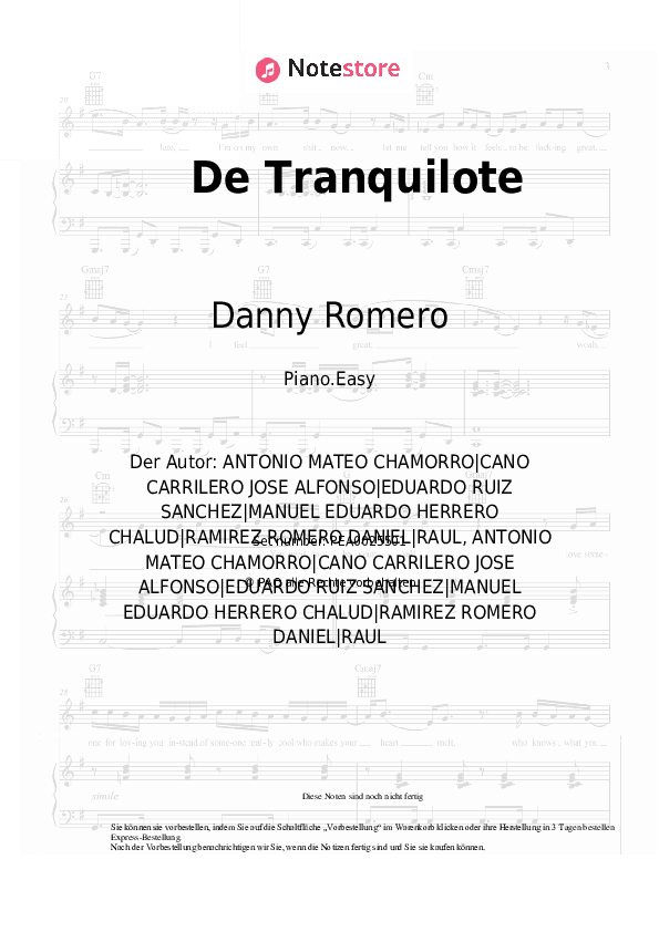 Einfache Noten Danny Romero, Lerica - De Tranquilote - Klavier.Einfach