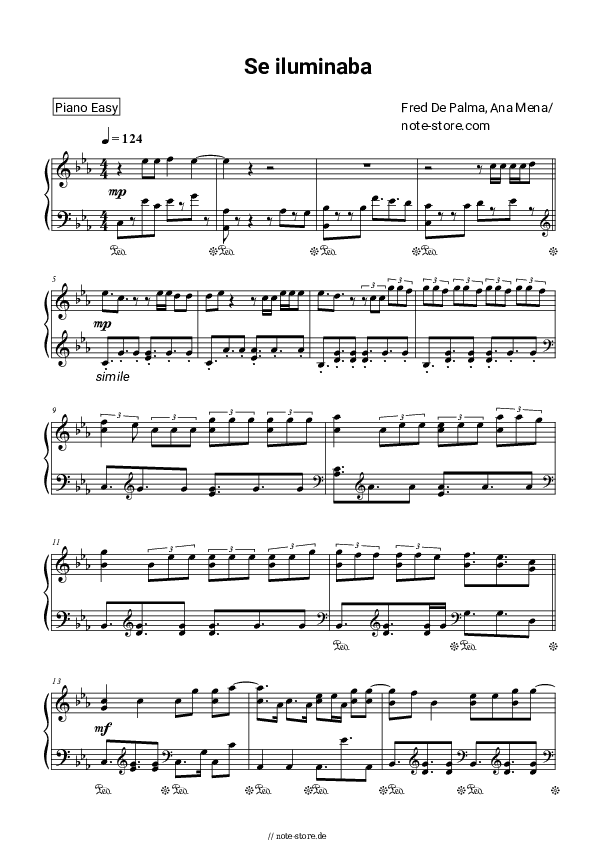 Einfache Noten Fred De Palma, Ana Mena - Se Iluminaba - Klavier.Einfach