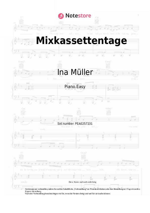 Einfache Noten Ina Müller - Mixkassettentage - Klavier.Einfach