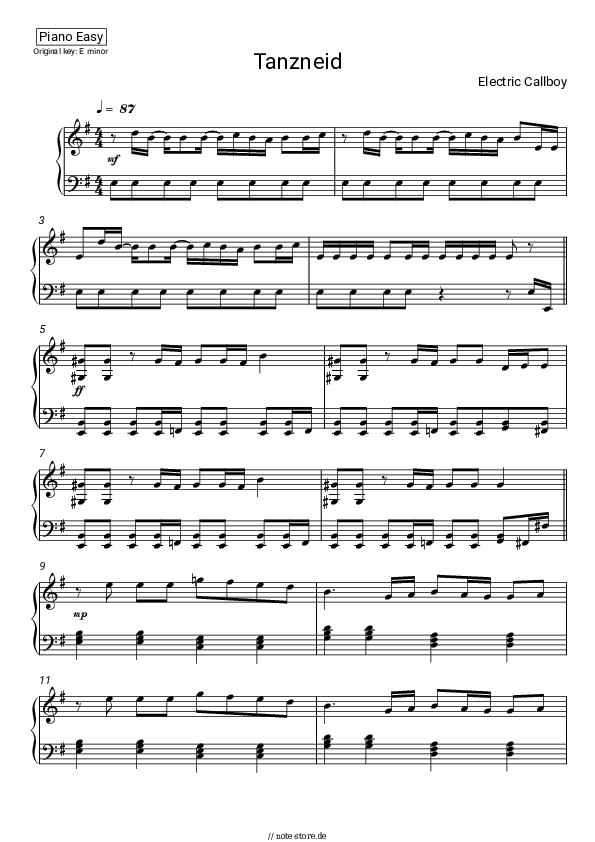 Einfache Noten Electric Callboy - TANZNEID - Klavier.Einfach