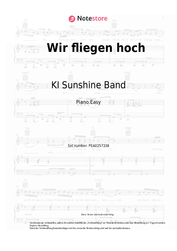 Einfache Noten KI Sunshine Band - Wir fliegen hoch - Klavier.Einfach