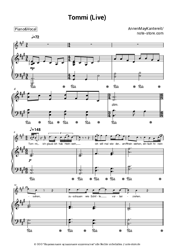 Noten mit Gesang AnnenMayKantereit - Tommi - Klavier&Gesang