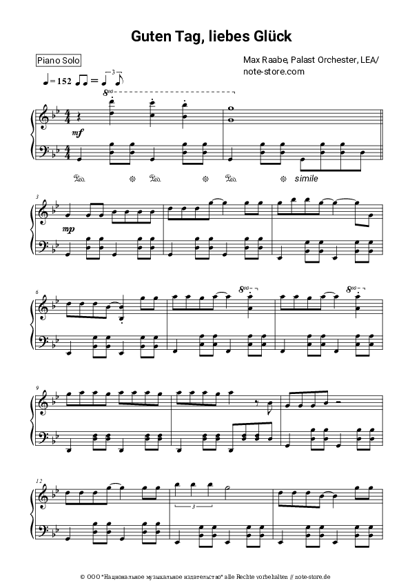 Noten Max Raabe, Palast Orchester, LEA - Guten Tag, liebes Glück - Klavier.Solo