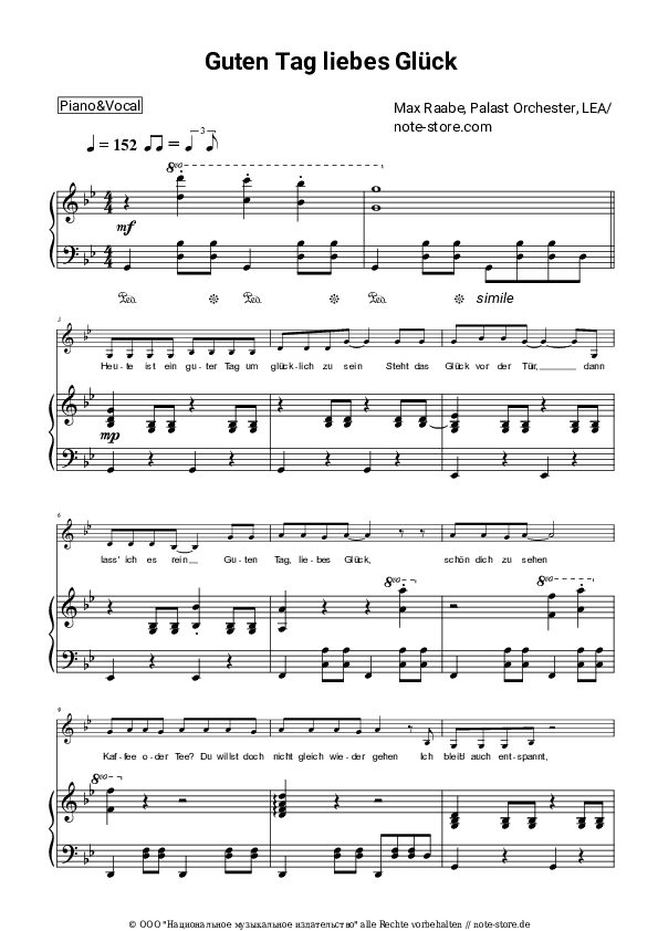 Noten mit Gesang Max Raabe, Palast Orchester, LEA - Guten Tag, liebes Glück - Klavier&Gesang