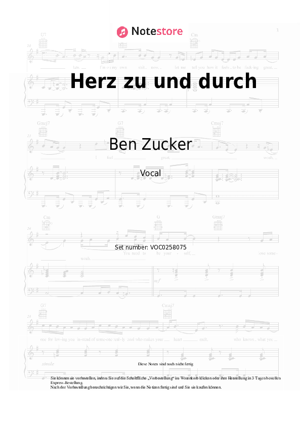Noten Ben Zucker - Herz zu und durch - Gesang
