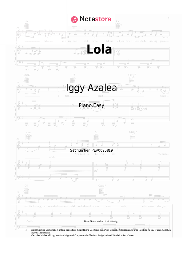 Einfache Noten Iggy Azalea, Alice Chater - Lola - Klavier.Einfach