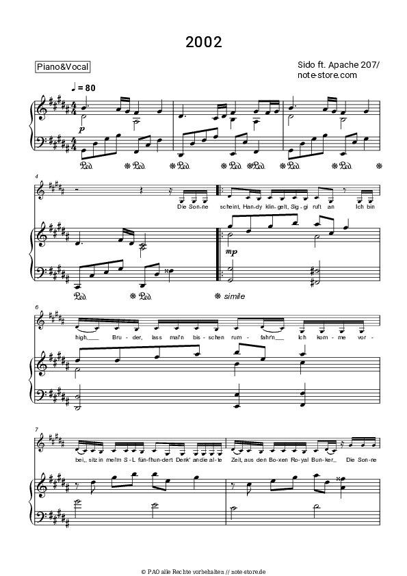 Noten mit Gesang Sido, Apache 207 - 2002 - Klavier&Gesang