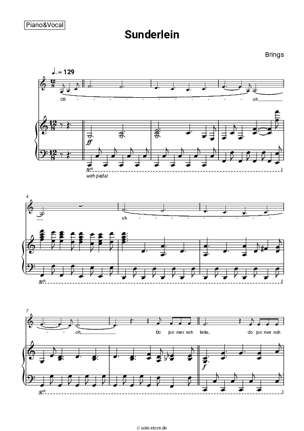 Noten mit Gesang Brings - Sunderlein - Klavier&Gesang