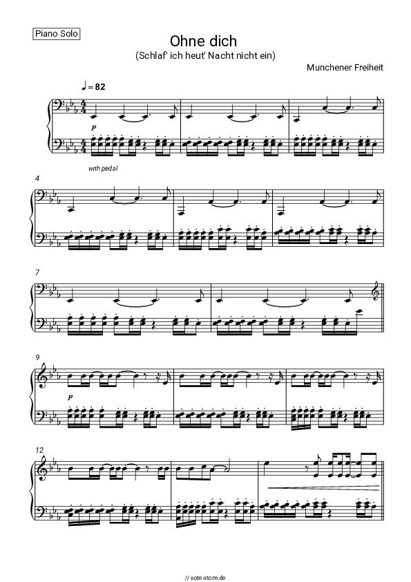 Noten Munchener Freiheit - Ohne dich (Schlaf' ich heut' Nacht nicht ein) - Klavier.Solo