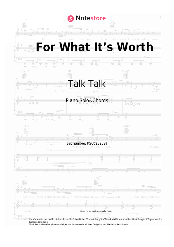 Noten und Akkorde Talk Talk - For What It’s Worth - Klavier.Solo&Akkorde
