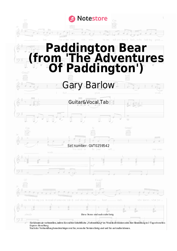Akkorde und Gesang Gary Barlow - Paddington Bear (from 'The Adventures Of Paddington') - Gitarre&Gesang.Tabs