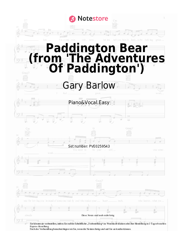 Einfache Noten Gary Barlow - Paddington Bear (from 'The Adventures Of Paddington') - Klavier&Gesang.Einfach