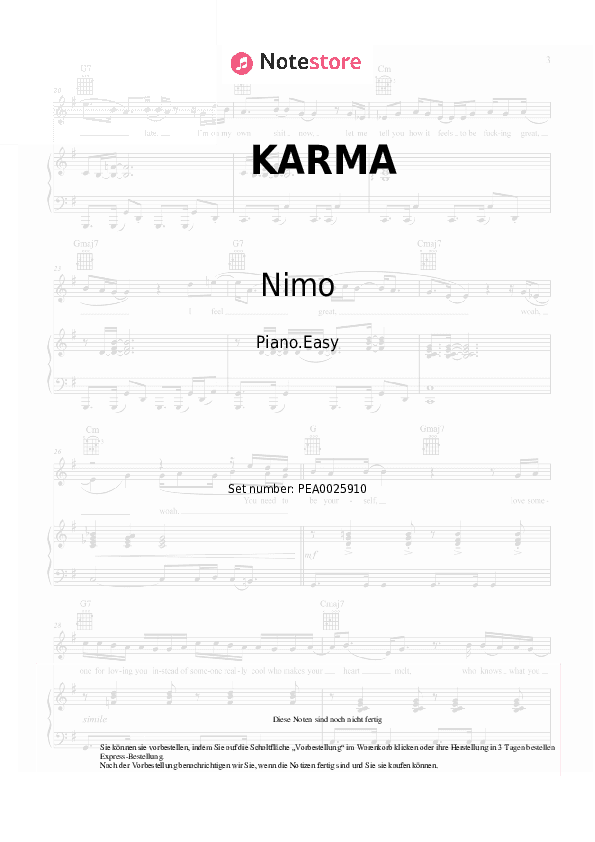 Einfache Noten Nimo - KARMA - Klavier.Einfach