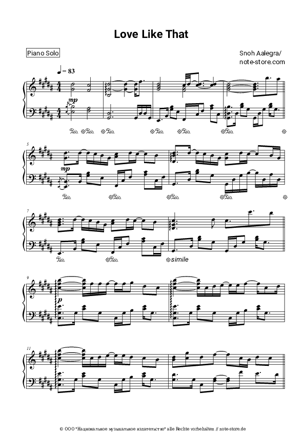 Noten Snoh Aalegra - Love Like That - Klavier.Solo