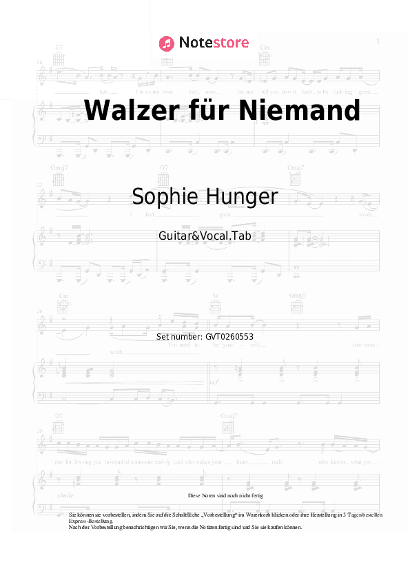 Akkorde und Gesang Sophie Hunger - Walzer für Niemand - Gitarre&Gesang.Tabs