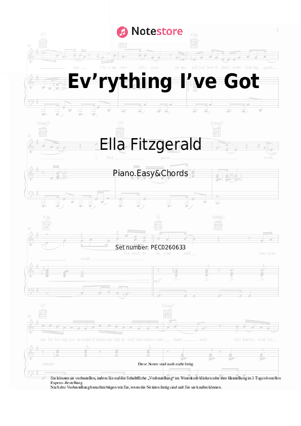 Einfache Noten und Akkorde Ella Fitzgerald - Ev’rything I’ve Got - Klavier.Einfach&Akkorde