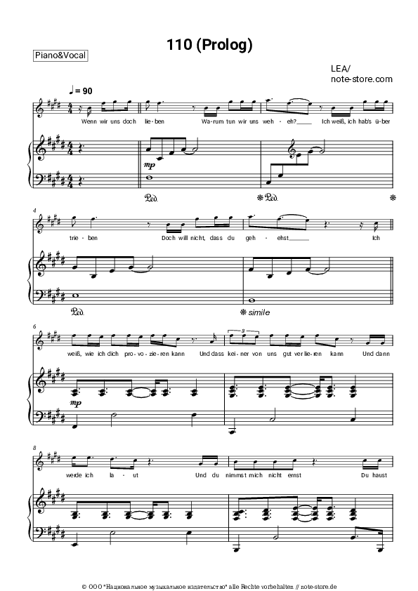 Noten mit Gesang LEA - 110 (Prolog) - Klavier&Gesang