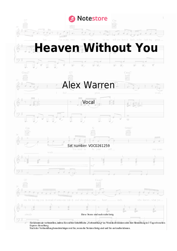 Noten Alex Warren - Heaven Without You - Gesang