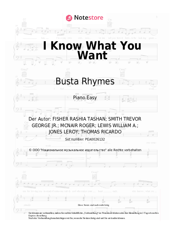 Einfache Noten Busta Rhymes, Mariah Carey - I Know What You Want - Klavier.Einfach