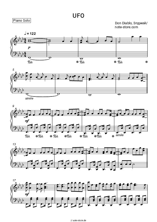 Noten Don Diablo, Allj - UFO - Klavier.Solo