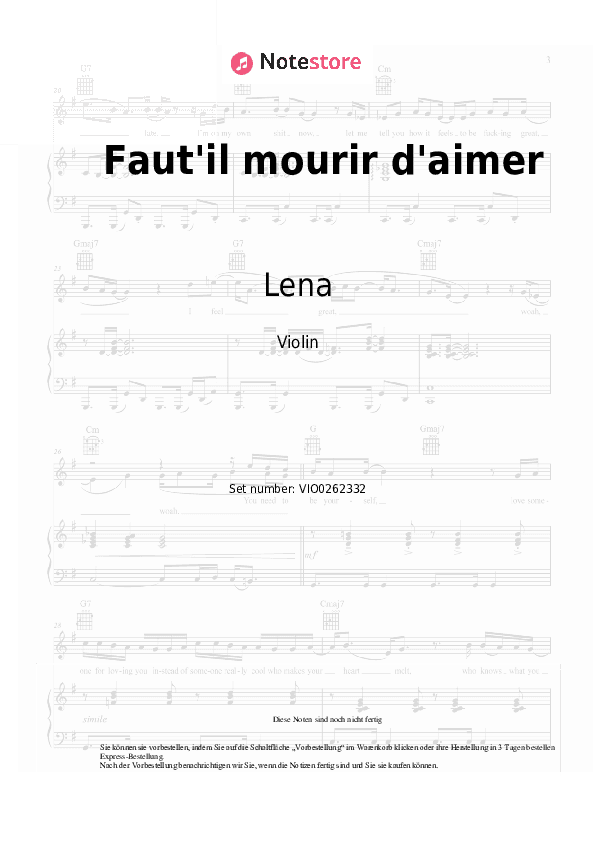 Noten Lena - Faut'il mourir d'aimer - Violine