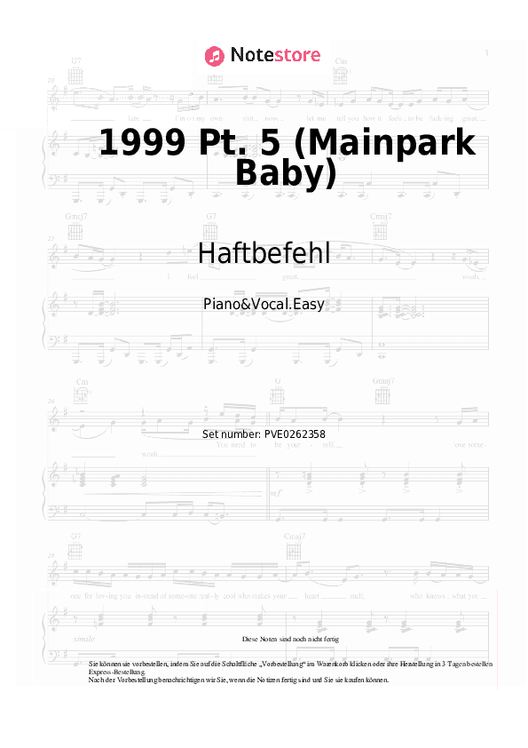 Einfache Noten Haftbefehl - 1999 Pt. 5 (Mainpark Baby) - Klavier&Gesang.Einfach