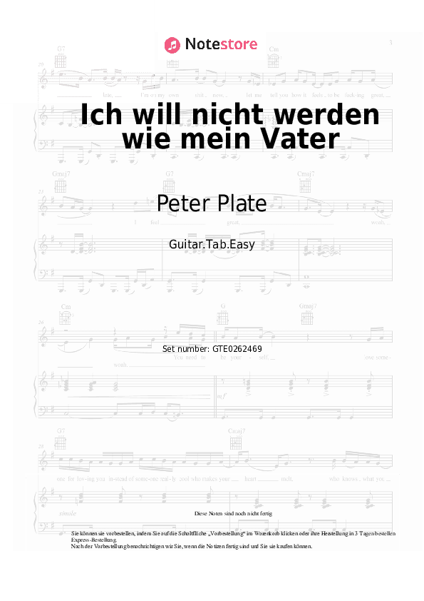 Einfache Tabs Peter Plate, Max Mutzke - Ich will nicht werden wie mein Vater - Gitarre.Tabs.Einfach