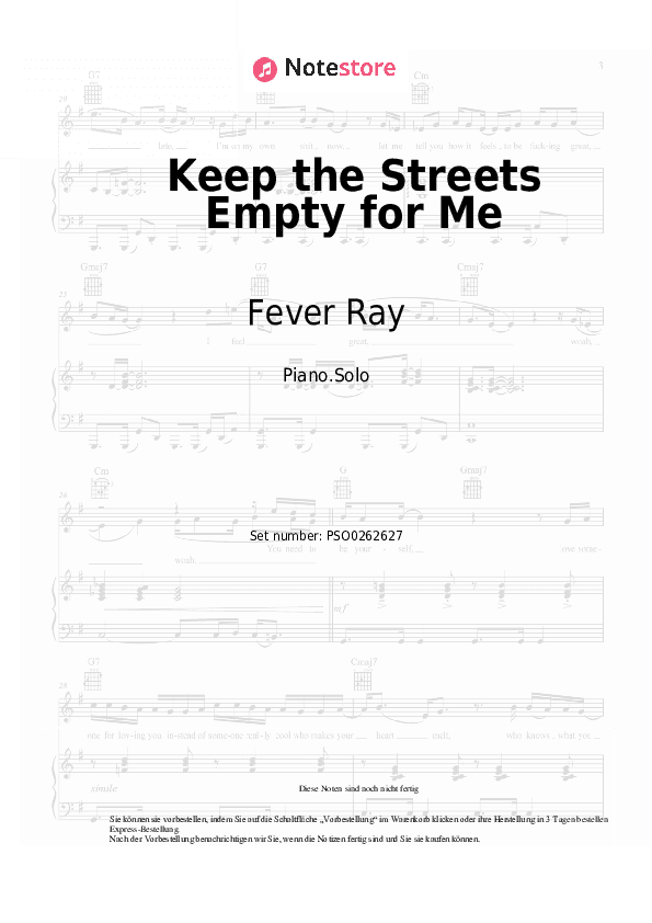 Noten Fever Ray, Cecilia Nordlund - Keep the Streets Empty for Me - Klavier.Solo