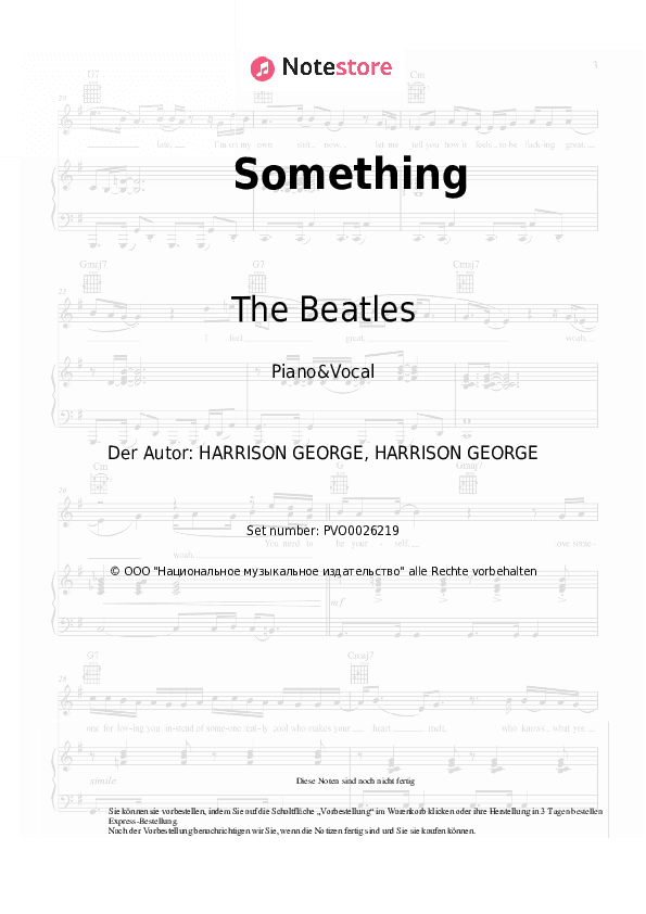 Noten mit Gesang The Beatles - Something - Klavier&Gesang