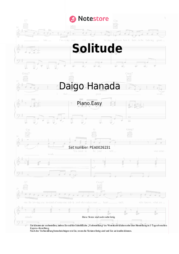 Einfache Noten Daigo Hanada - Solitude - Klavier.Einfach