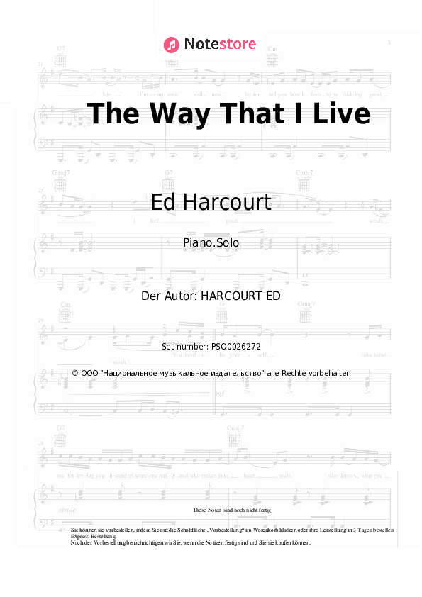 Noten Ed Harcourt - The Way That I Live - Klavier.Solo