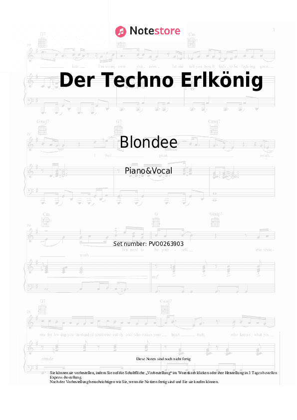 Noten mit Gesang Blondee - Der Techno Erlkönig - Klavier&Gesang