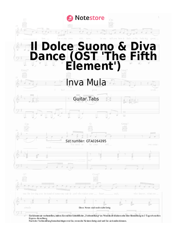 Tabs Inva Mula, Eric Serra - Il Dolce Suono & Diva Dance (OST 'The Fifth Element') - Gitarre.Tabs