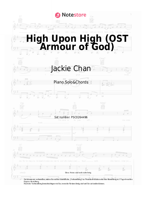 Noten und Akkorde Jackie Chan - High Upon High (OST Armour of God) - Klavier.Solo&Akkorde