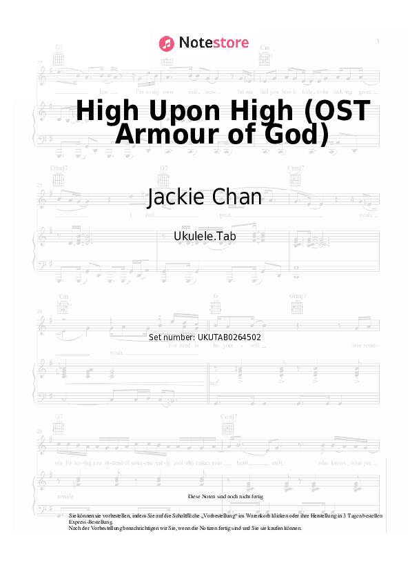 Noten Jackie Chan - High Upon High (OST Armour of God) - Ukulele.Tabs