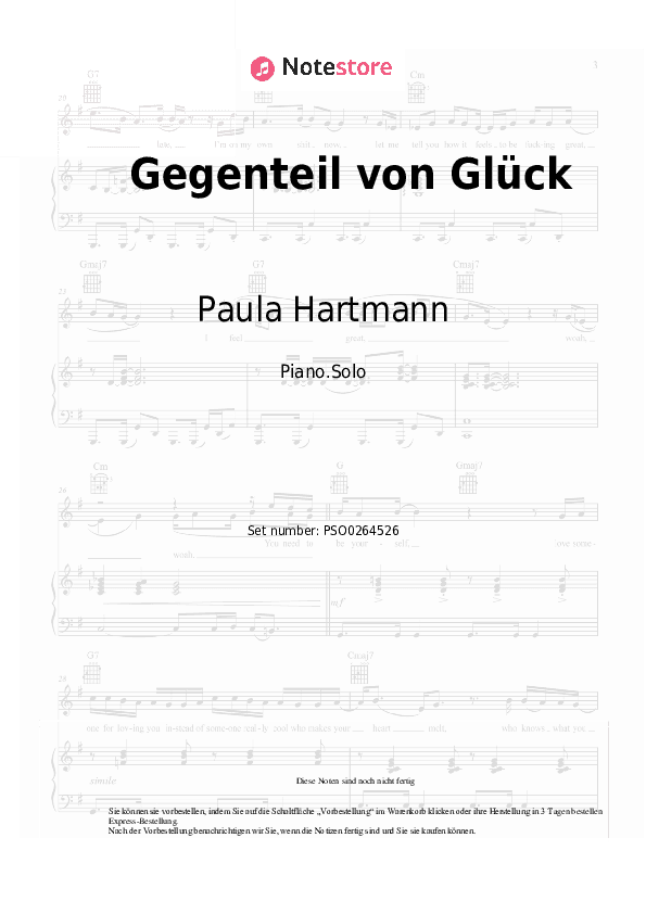 Noten Paula Hartmann, Berq - Gegenteil von Glück - Klavier.Solo